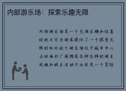 内部游乐场：探索乐趣无限